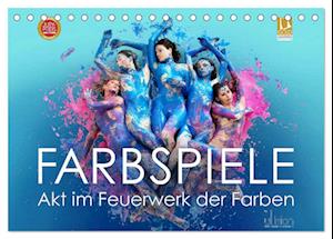 FARBSPIELE - Akt im Feuerwerk der Farben (Tischkalender 2025 DIN A5 quer), CALVENDO Monatskalender