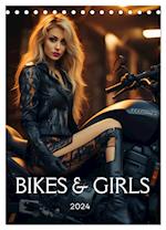 Bikes and Girls: Sexy Mädels auf heißen Mottorrädern (Tischkalender 2025 DIN A5 hoch), CALVENDO Monatskalender