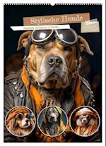 Stylische Hunde (Wandkalender 2025 DIN A2 hoch), CALVENDO Monatskalender