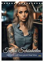 Tattoo Schönheiten - zwölf Monate, zwölf Frauen und jede Menge Tattoos (Tischkalender 2025 DIN A5 hoch), CALVENDO Monatskalender