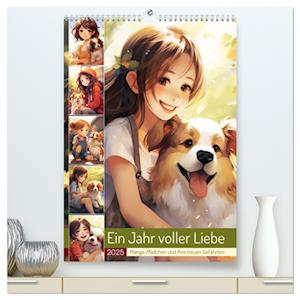 Ein Jahr voller Liebe. Manga-Mädchen und ihre treuen Gefährten (hochwertiger Premium Wandkalender 2025 DIN A2 hoch), Kunstdruck in Hochglanz