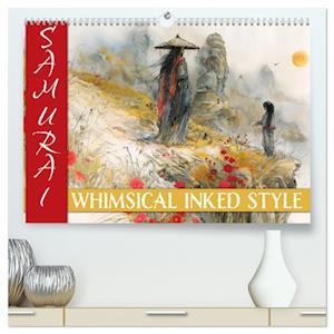 Samurai - whimsical inked style (hochwertiger Premium Wandkalender 2025 DIN A2 quer), Kunstdruck in Hochglanz