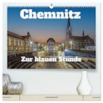 Chemnitz zur blauen Stunde (hochwertiger Premium Wandkalender 2025 DIN A2 quer), Kunstdruck in Hochglanz