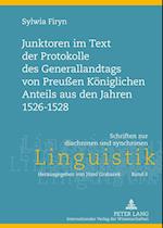 Junktoren Im Text Der Protokolle Des Generallandtags Von Preussen Koeniglichen Anteils Aus Den Jahren 1526-1528