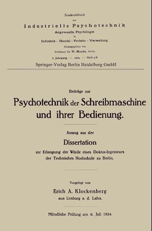 Beiträge Zur Psychotechnik Der Schreibmaschine Und Ihrer Bedienung