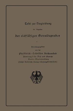 Tafel zur Vergleichung der Angaben der eichfähigen Getreideprober miteinander und mit anderen Qualitätsangaben von Getreide