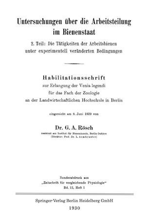 Untersuchungen Über Die Arbeitsteilung Im Bienenstaat