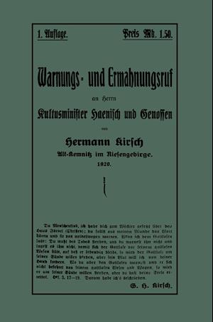 Warnungs- und Ermahnungsruf an Herrn Kultusminister Haenisch und Genossen