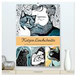 Katzen Linolschnitt - Der Kalender mit kunstvollen Porträts der Samtpfoten (Premium, hochwertiger DIN A2 Wandkalender 2024, Kunstdruck in Hochglanz)