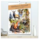 Waldtiere in Aquarell - Heimische Tierarten (Premium, hochwertiger DIN A2 Wandkalender 2024, Kunstdruck in Hochglanz)