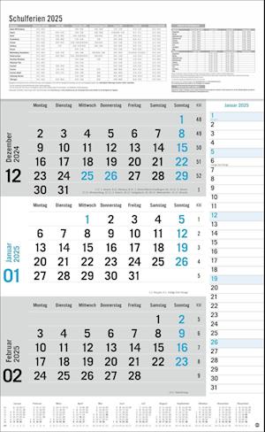 3-Monats-Planer 2025 mit Klappfälzel mit Ferienterminen.