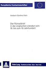 Der Romanbrief in Der Englischen Literatur Vom 16. Bis Zum 18. Jahrhundert