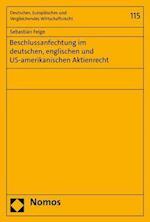 Beschlussanfechtung Im Deutschen, Englischen Und Us-Amerikanischen Aktienrecht