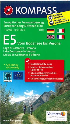 Europäischer Fernwanderweg E5 vom Bodensee bis Verona, Kompass Wanderkarte 2558