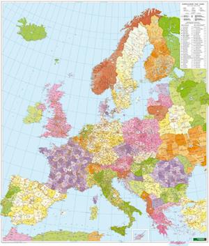 Europe Post Codes Map Provided with Metal Ledges/Tube 1:3 700 000