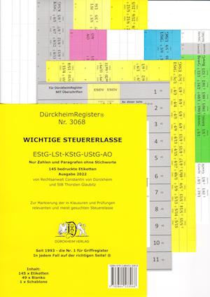 DürckheimRegister® STEUERERLASSE 2022 Gesetze und §§, ohne Stichworte