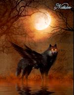 Fantasy Notizbuch: Schattenwolf - weiße Seiten mit Eckmotiv