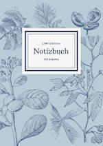 Notizbuch schön gestaltet mit Leseband - A5 Hardcover blanko - 100 Seiten 90g/m² - floral hellblau - FSC Papier