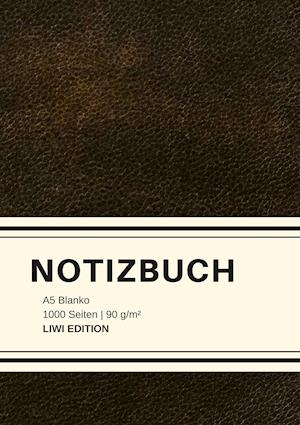 Dickes Notizbuch 1000 Seiten - A5 blanko - Hardcover schwarz mit Leseband - weißes Papier 90g/m² - FSC Papier