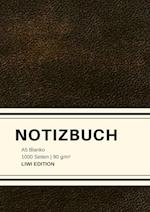 Dickes Notizbuch 1000 Seiten - A5 blanko - Hardcover schwarz mit Leseband - weißes Papier 90g/m² - FSC Papier