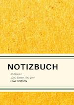 Dickes Notizbuch 1000 Seiten - A5 blanko - Hardcover gelb mit Leseband - weißes Papier 90g/m² - FSC Papier