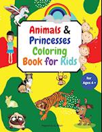 Animals & Princesses Coloring Book for Kids ages 4+