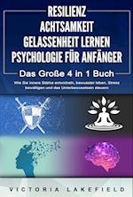 RESILIENZ - ACHTSAMKEIT - GELASSENHEIT LERNEN - PSYCHOLOGIE FÜR ANFÄNGER - Das Große 4 in1 Buch: Wie Sie innere Stärke entwickeln, bewusster leben, Stress bewältigen und das Unterbewusstsein steuern