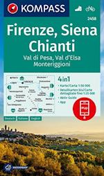 Firenze, Siena, Chianti: Val di Pesa, Val d'Elsa Monteriggioni, Kompass Wandern - Radkarte 2458