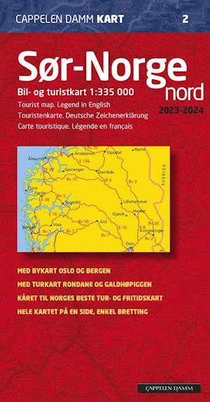 Sør-Norge nord  1:335.000  (2023-2024) : bil- og turistkart = tourist map = Touristenkarte = carte touristique