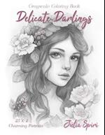 Delicate Darlings: Grayscale Coloring Book with Charming Girl Portraits 