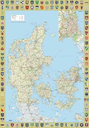 Danmarkskort med byvåben af som Ukendt bog på dansk