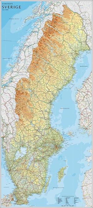 Sverige plano i rør 1:900 000  (papir) 79 x 177 cm