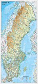 Sverige väggkarta (plano i paprør) 1:1.300.000  (papir) 55 x 123 cm