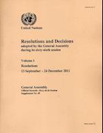 Resolutions and Decisions Adopted by the General Assembly During Its Sixty-Sixth Session, Volume I