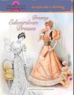 DREAMY EDWARDIAN DRESSES grayscale coloring. FASHION VINTAGE COLORING BOOK