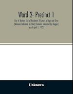 Ward 2- Precinct 1; City of Boston; List of Residents 20 years of Age and Over (Veterans Indicated by Star) (Females Indicated by Dagger) as of April 1, 1922