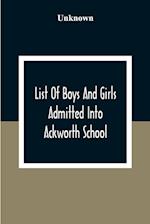 List Of Boys And Girls Admitted Into Ackworth School