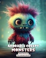 Adorable Creepy Monsters Greyscale Coloring Book: Zen Coloring Pages for Adults, Teens, Kids, with Fantasy Creatures 