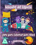 Libro para colorear de animales espaciales para niños de 4 a 8 años