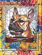 Stained Glass Dogs and Flowers Adult Coloring Book