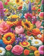 50 Flowers Coloring Book Kids 8-12