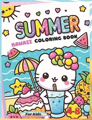 Summer Kawaii Coloring Book For Kids Age 4-8