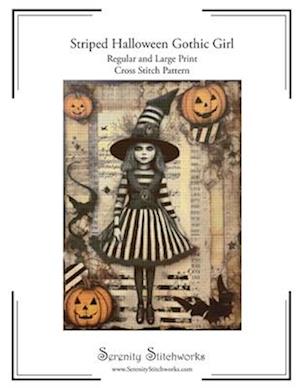 Striped Halloween Gothic Girl Cross Stitch Pattern