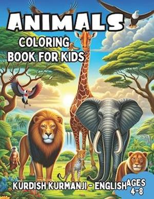 Kurdish kurmanji - English Animals Coloring Book for Kids Ages 4-8