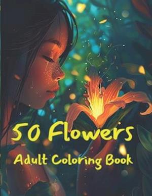 50 Flowers Adult Coloring Book