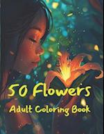 50 Flowers Adult Coloring Book