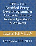 CPE - C++ Certified Entry-Level Programmer Unofficial Practice Review Questions & Answers