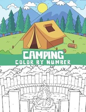 Camping color by number coloring book: Hiking scenes, Outdoor adventures and more