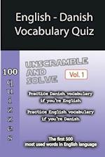 English - Danish Vocabulary Quiz - Match the Words - Volume 1 