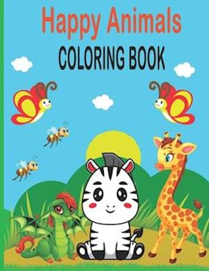 Happy Animals Coloring Book: Fun And Easy Coloring Pages in Cute Style With Dog, Cat, Sloth